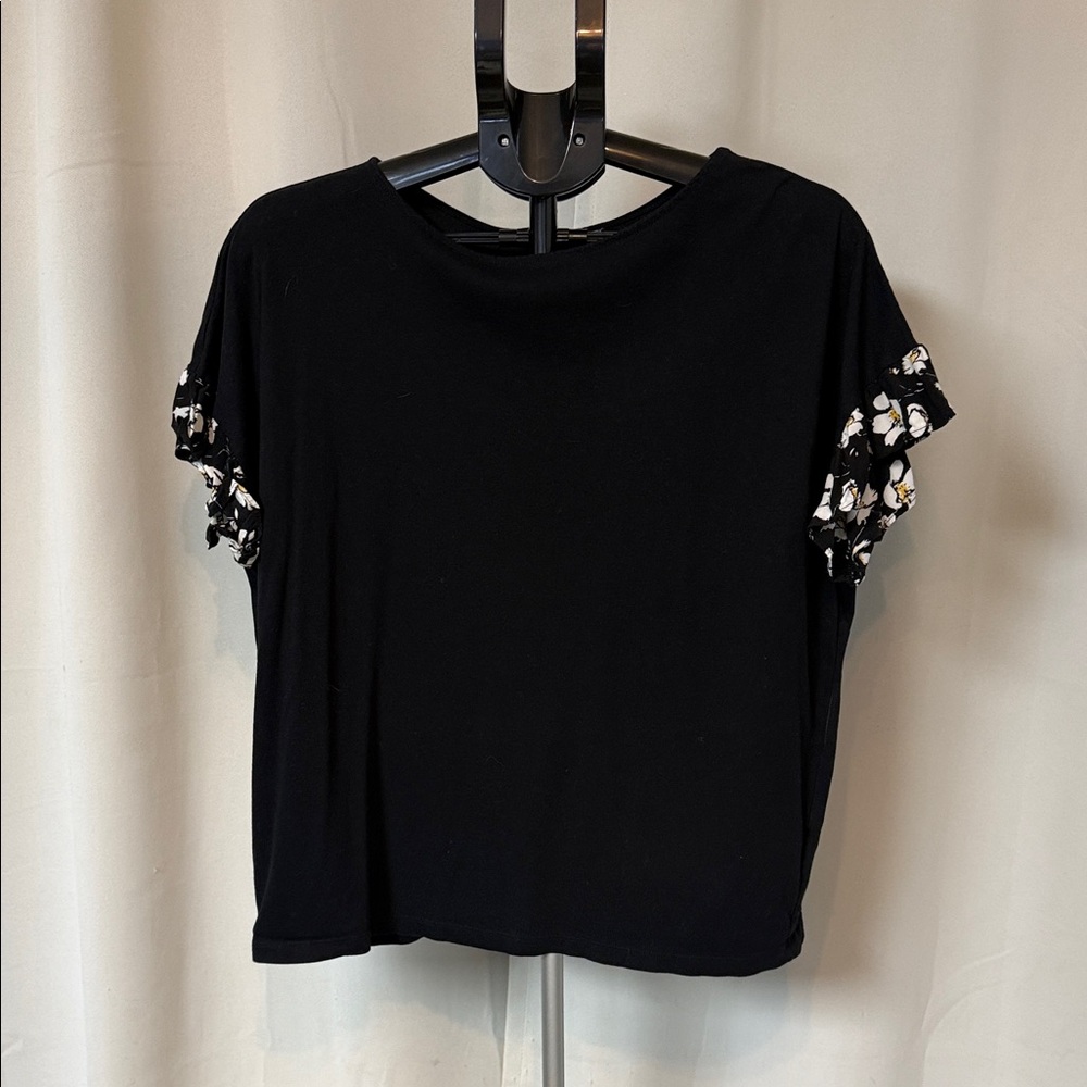 Black Women's Top with Floral Sleeves